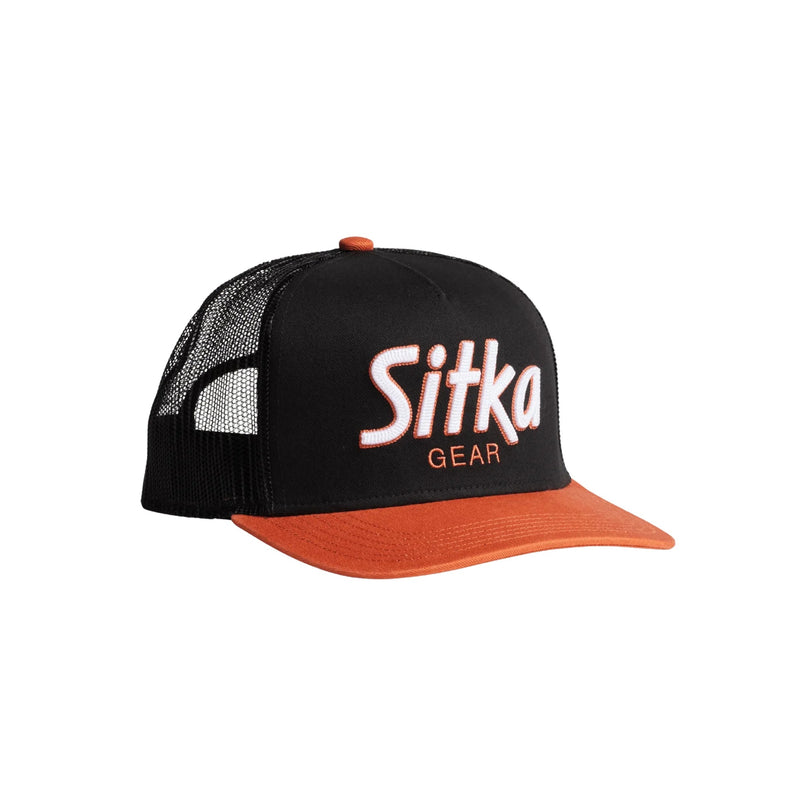 Sitka 90s Script Hi Pro Trucker Hat - Black/Orange