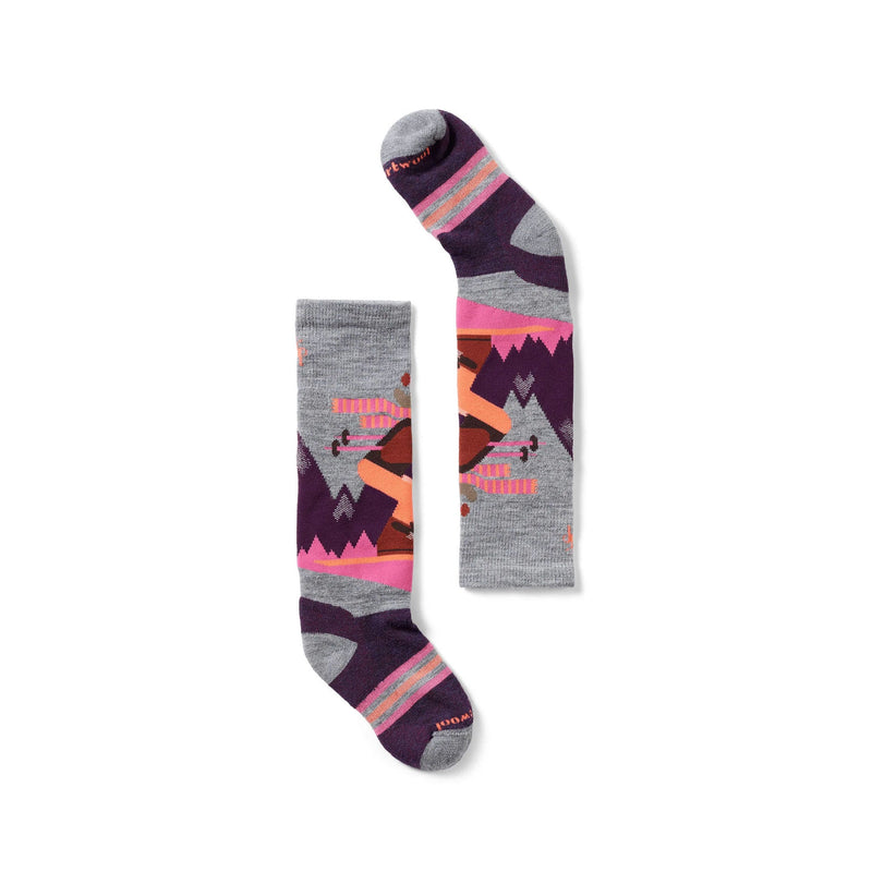 Smartwool Kids' Wintersport Full Cushion Mountain Moose Over The Calf Socks - Light Gray-Pink