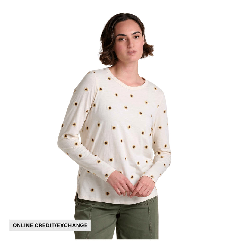 Toad & Co Women's Primo Long Sleeve Crew Embroidered Top - Salt Sunflower