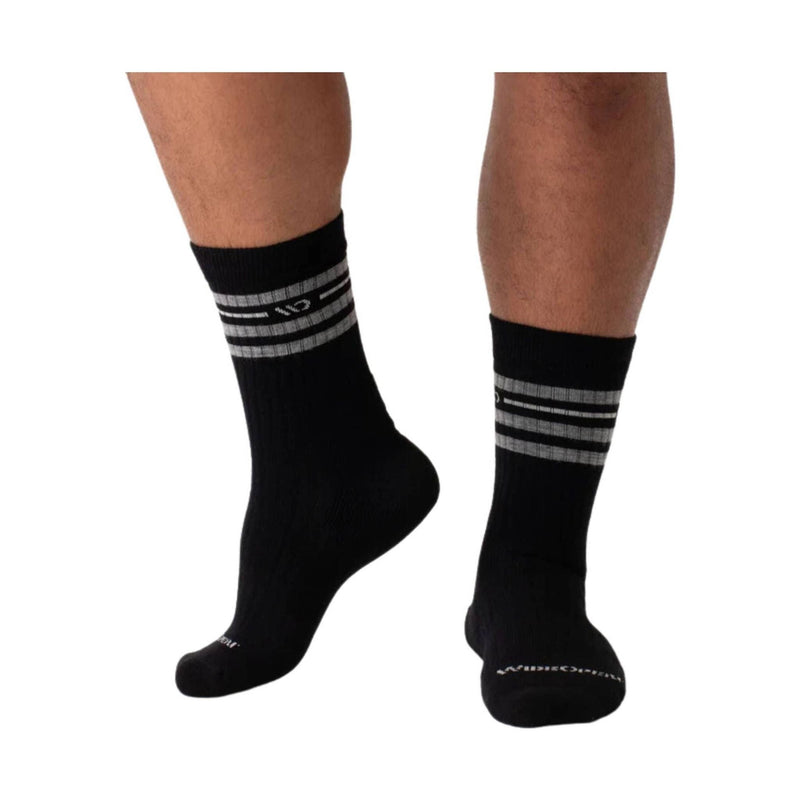 Wide Open Men's Vintage Stripe Cushioned Crew Socks - Black