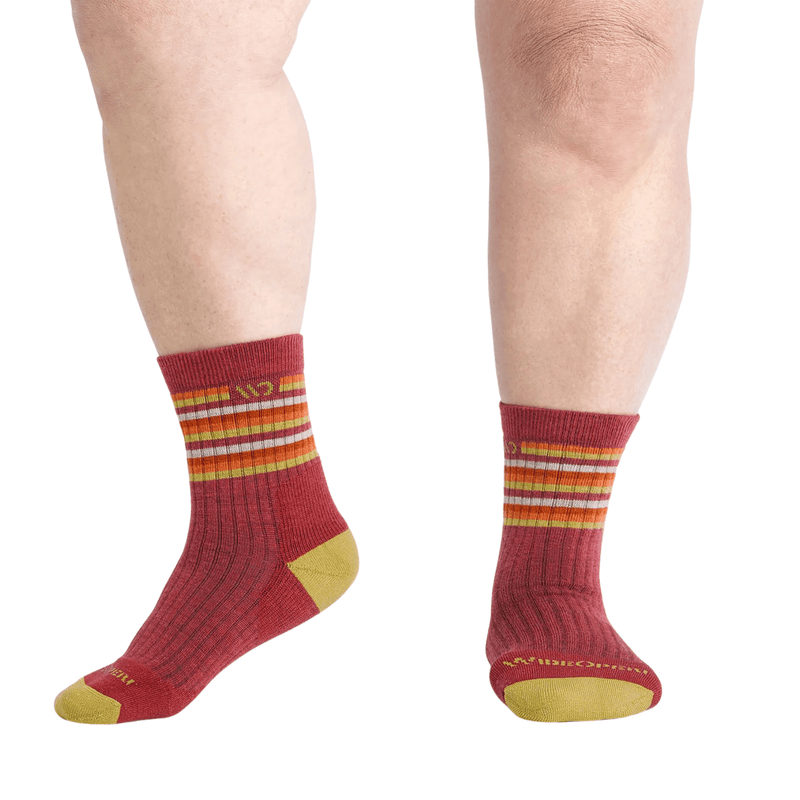 Wide Open Women's Multi Stripe Cushioned Micro Crew Socks - Cranberry