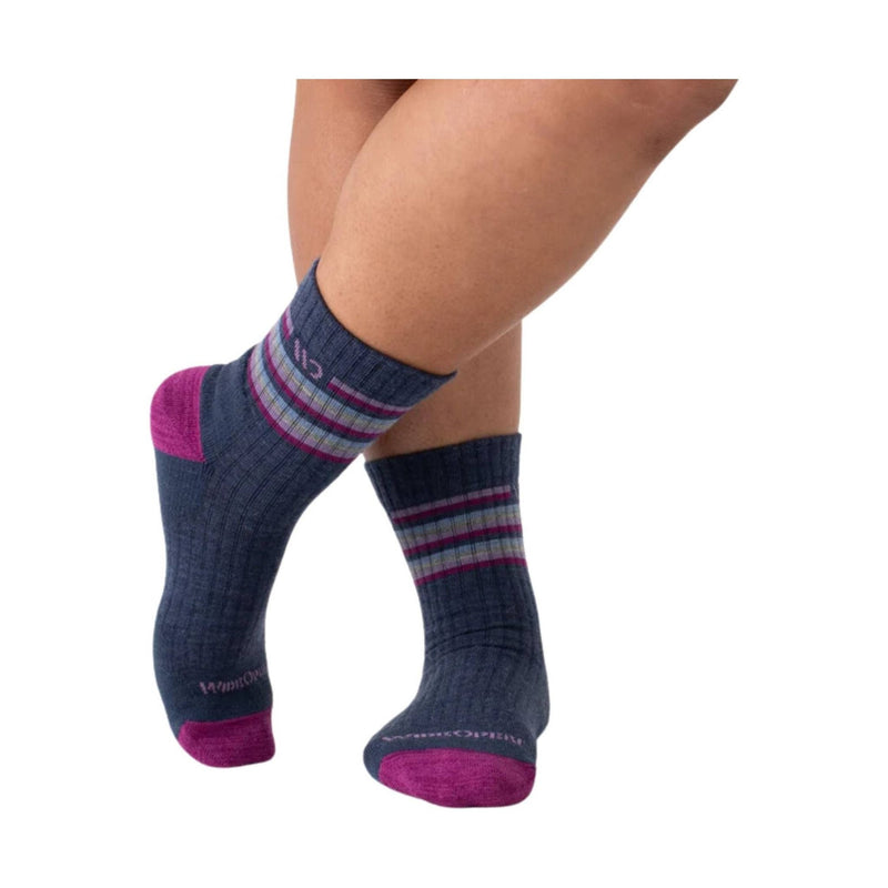 Wide Open Women's Multi Stripe Cushioned Micro Crew Socks - Denim