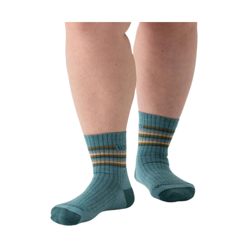 Wide Open Women's Multi Stripe Cushioned Micro Crew Socks - Light Teal