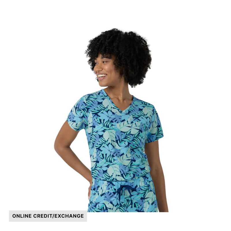 Wink Women's 1 Pocket Tuck In Print Scrub Top - Breezy Palms