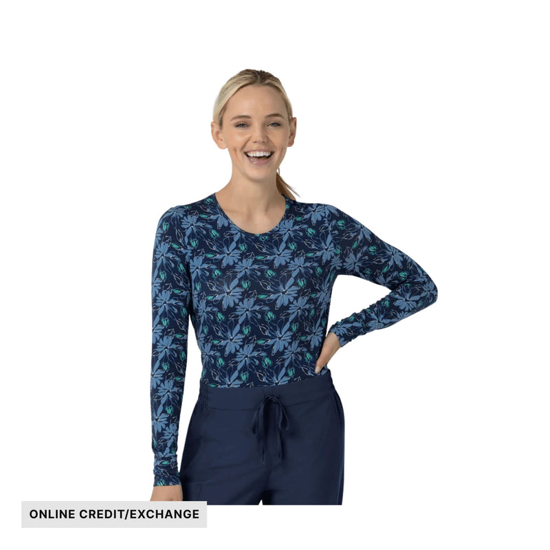 Wink Women's All Over Print Silky Scrub Tee - Beachy Blooms Navy
