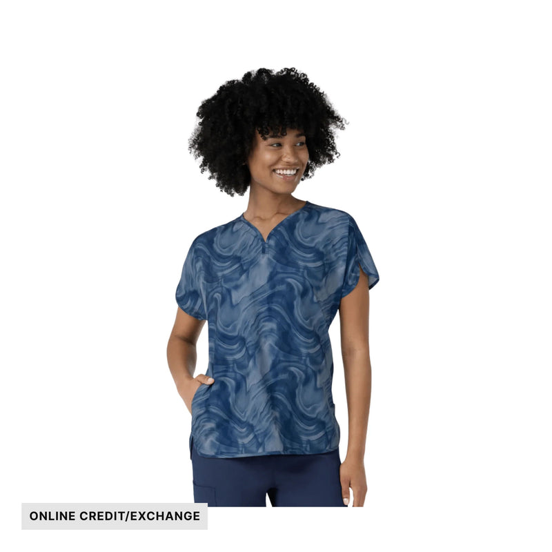 Wink Women's Dolman Print Scrub Top - Dreamy Daze Navy