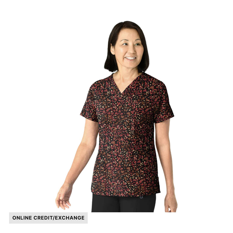 Wink Women's Fitted 3 Pocket V Neck Print Scrub Top - Fierce Nature