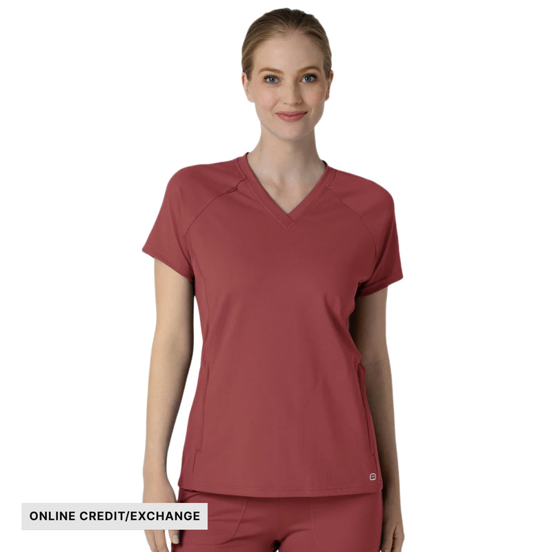 Wink Women's Flex n Reach V Neck Raglan Scrub Top - Ruby