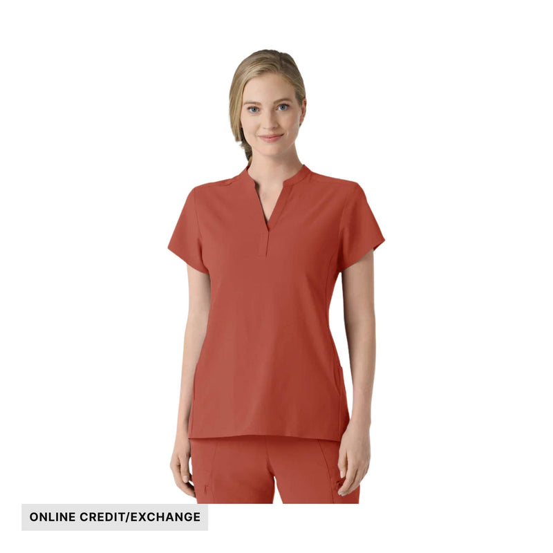 Wink Women's Mandarin Collar Scrub Top - Mineral Red