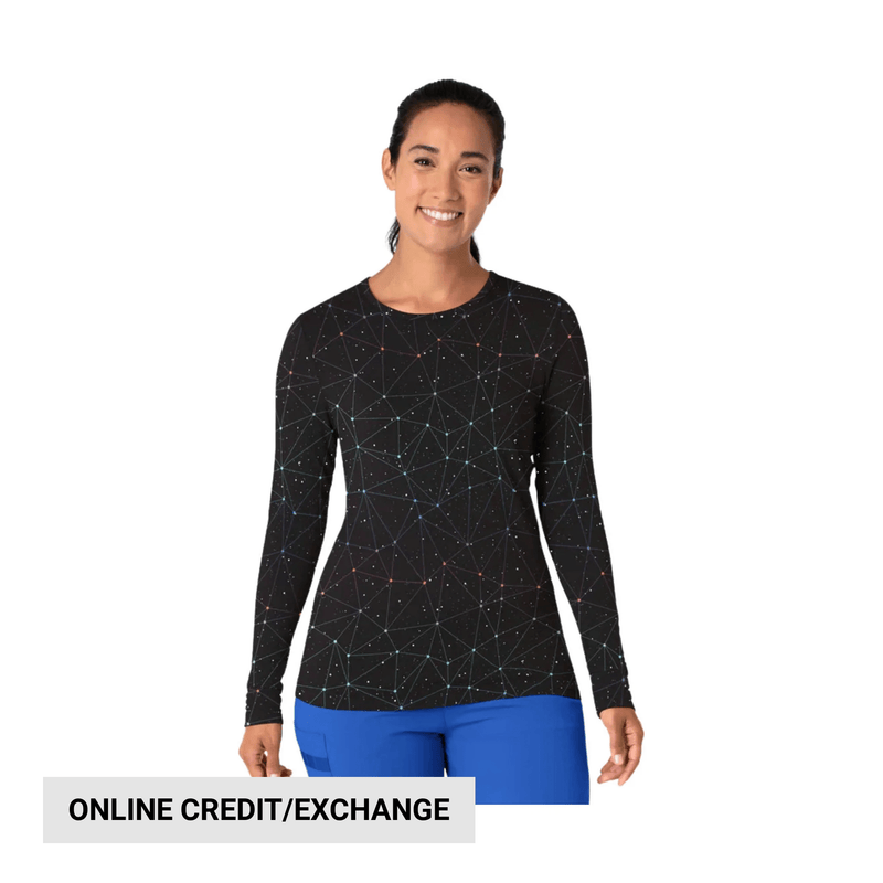Wink Women's All Over Print Silky Scrub Tee - Astro Map Black