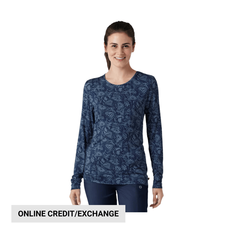 Wink Women's All Over Print Silky Scrub Tee - Sky Flutter Navy