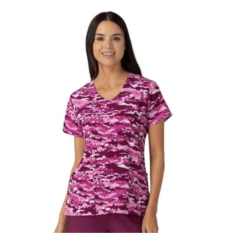 Wink Women's Fashion Prints V Neck Scrub Top - Camo Crush
