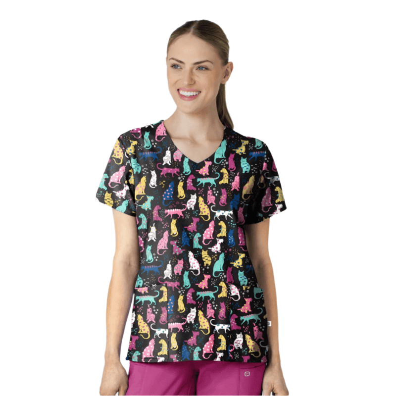 Wink Women's Fashion Prints V Neck Scrub Top - Darling Dots
