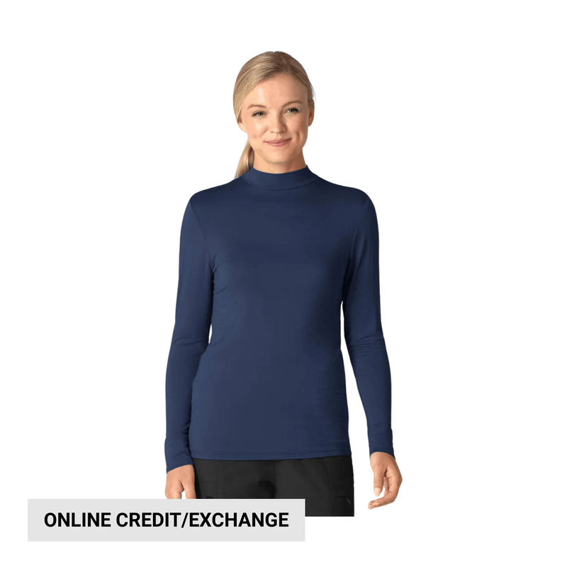 Wink Women's Long Sleeve Mock Neck Silky Tee - Navy