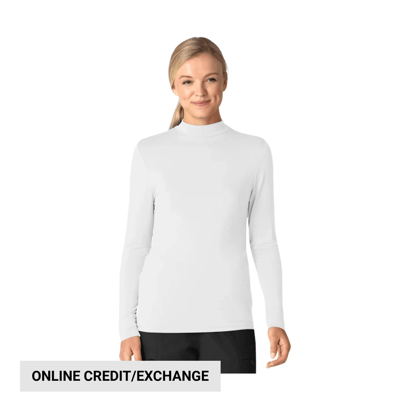 Wink Women's Long Sleeve Mock Neck Silky Tee - White