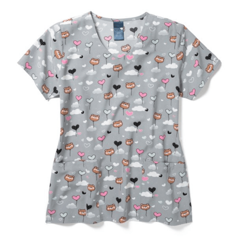 Wink Zoe Chole Women's Performance V Neck Print Scrub Top - Beary Sweet