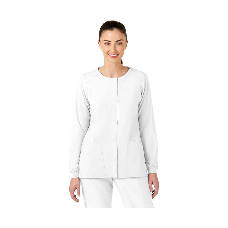 Wink Women's Crew Neck Warm Up Scrub Jacket - White
