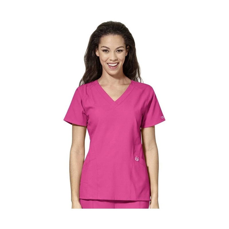 Wink Women's Stylized V Neck Scrub Top - Hot Pink