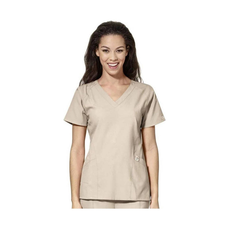 Wink Women's Stylized V Neck Scrub Top - Khaki
