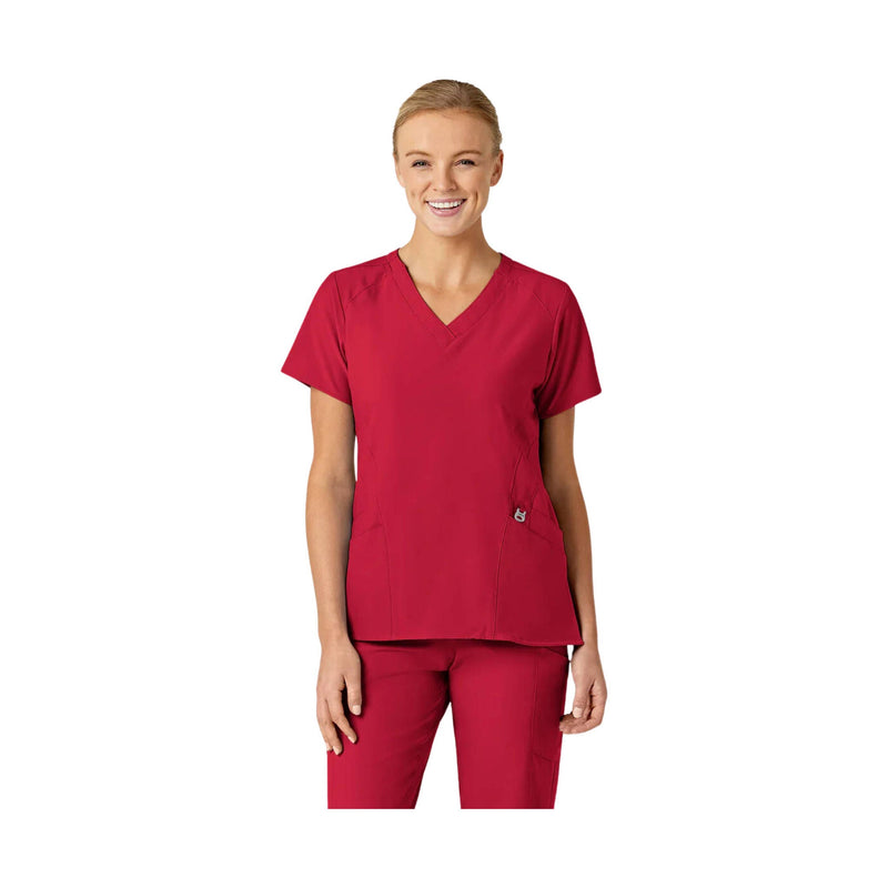 Wink Women's Stylized V Neck Scrub Top - Red